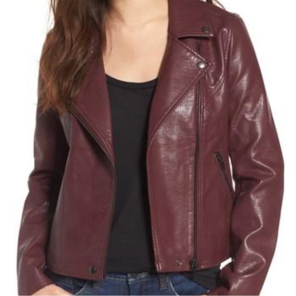 Blank NYC  faux leather moto jacket in oxblood